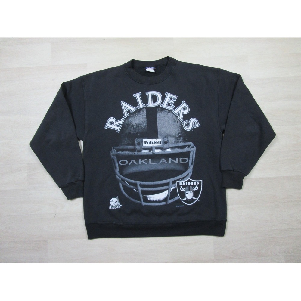 Vintage Oakland Raiders Sweatshirt Mens (L) Black Crew Neck Riddell Big Helmet